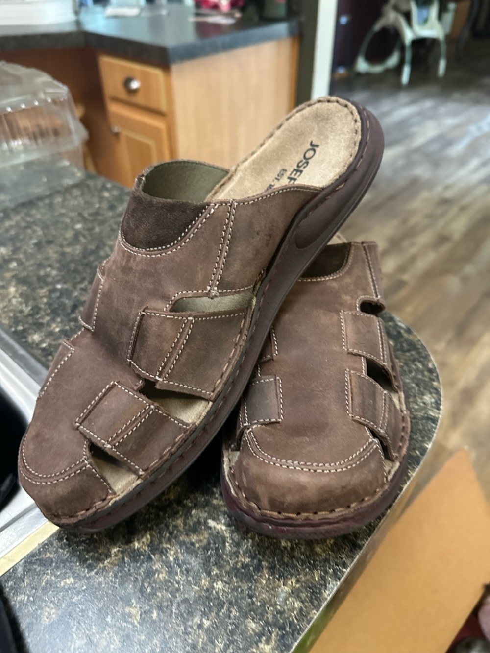Josef Seibel Brown Nubuck Men's Fisherman Slide Sandals